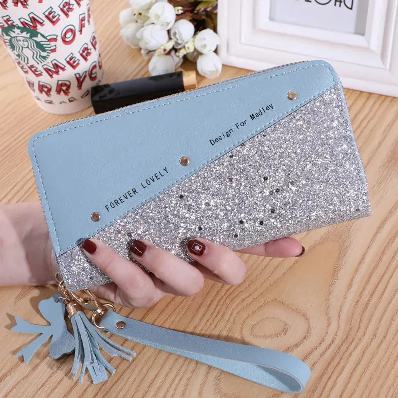 Fashion Women'S Pu Leather Long Wallets Sequins Patchwork Glitter Wallet Coin Purse Female Wallets Girls Gifts Wholesale