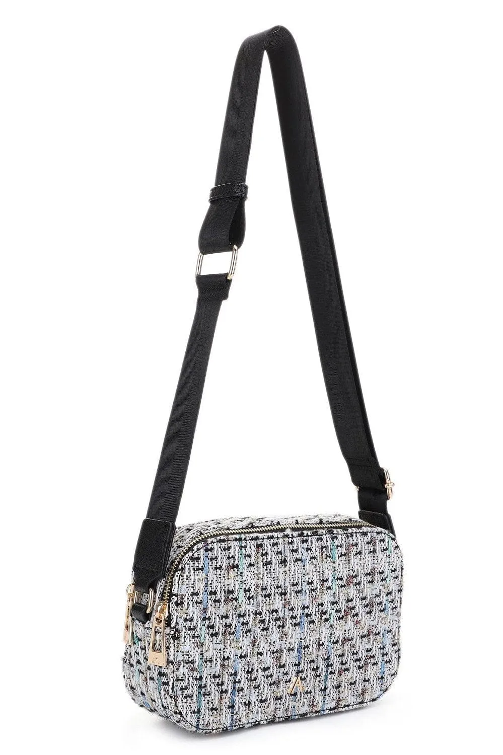 FC20640 Graciela Tweed Double Zip Crossbody Bag