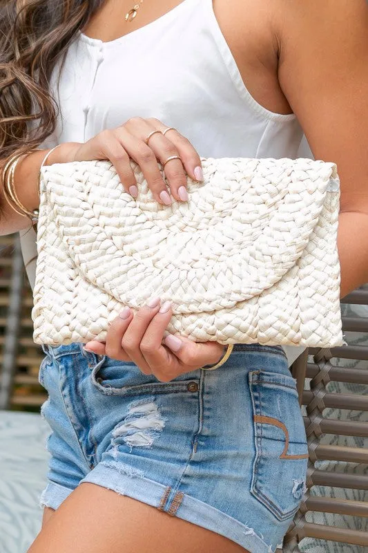 Fold Over Straw Clutch Bag