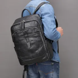 Genuine Leather Backpack Simple and Lightweight Travel Bag Business Casual Backpack Men's Large Capacity Travel Computer Schoolbag