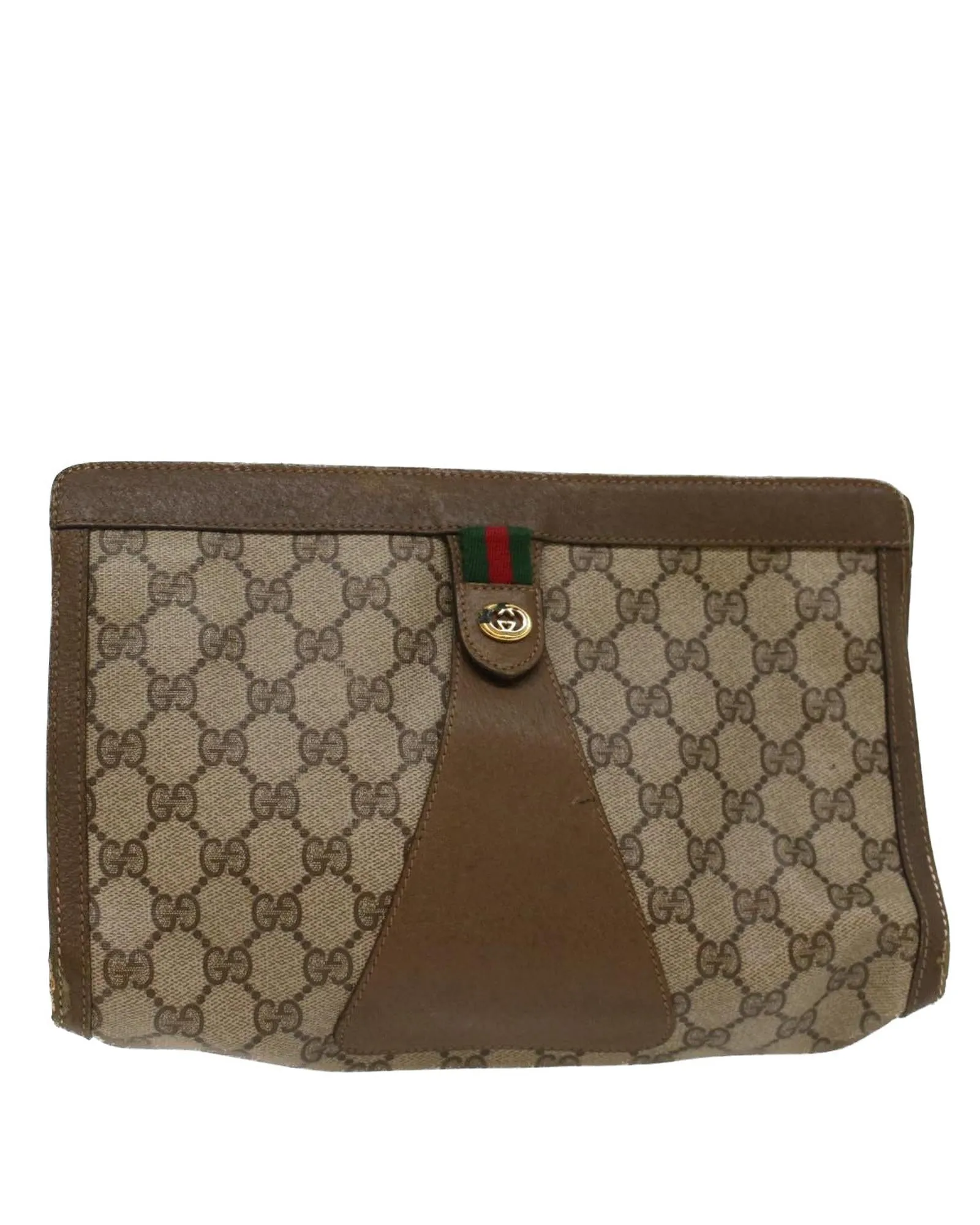 GG Canvas Web Sherry Line Clutch Bag - Beige/Red/Green