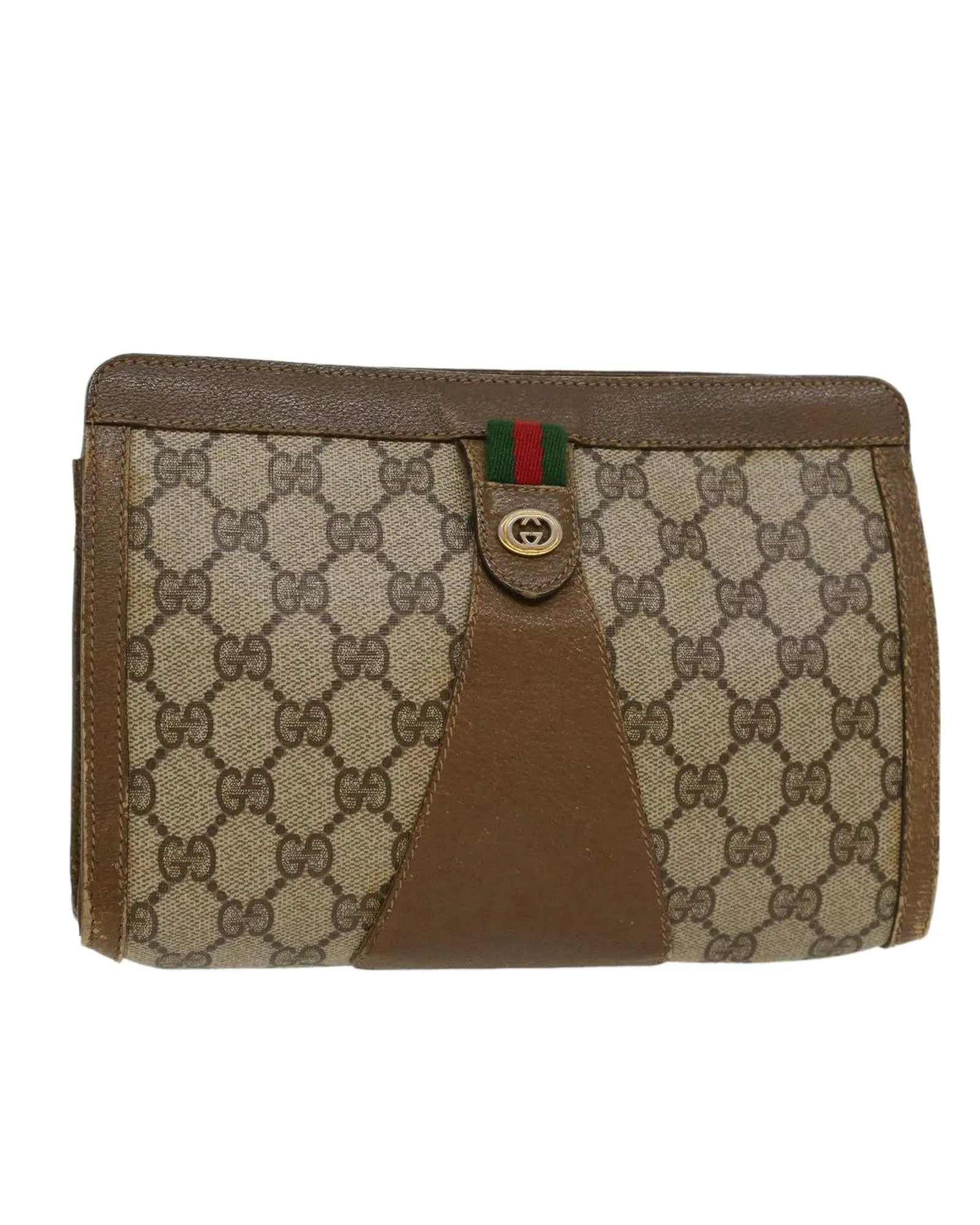 GG Canvas Web Sherry Line Clutch Bag - PVC Leather - Beige Green