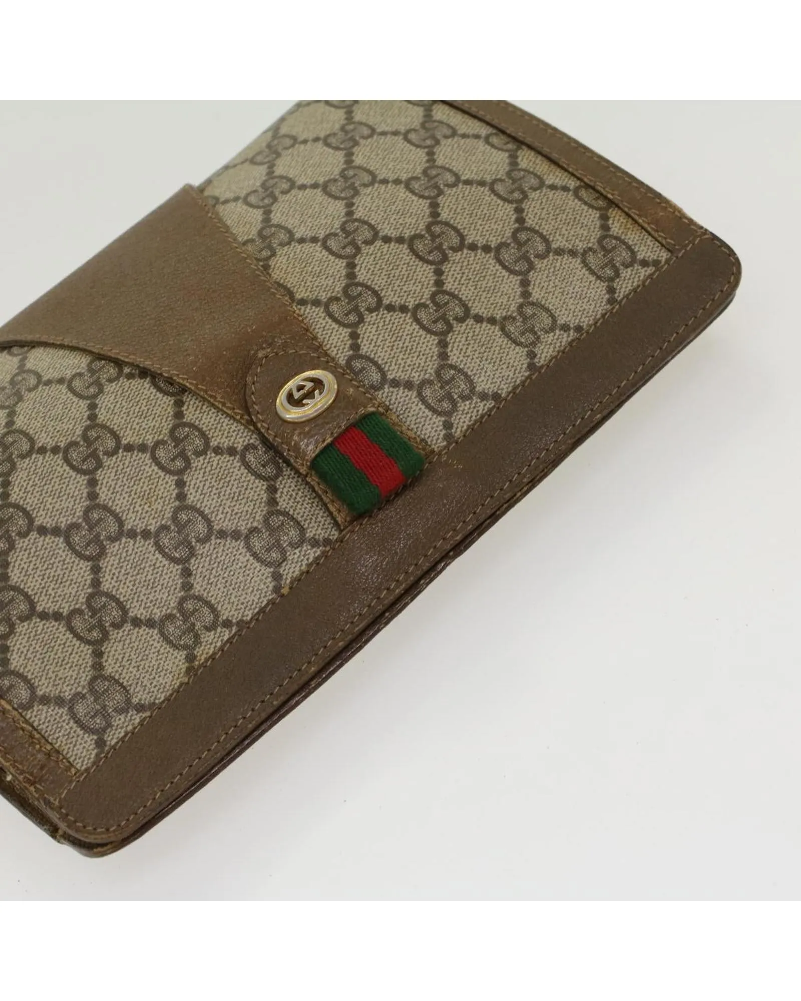 GG Canvas Web Sherry Line Clutch Bag - PVC Leather - Beige Green