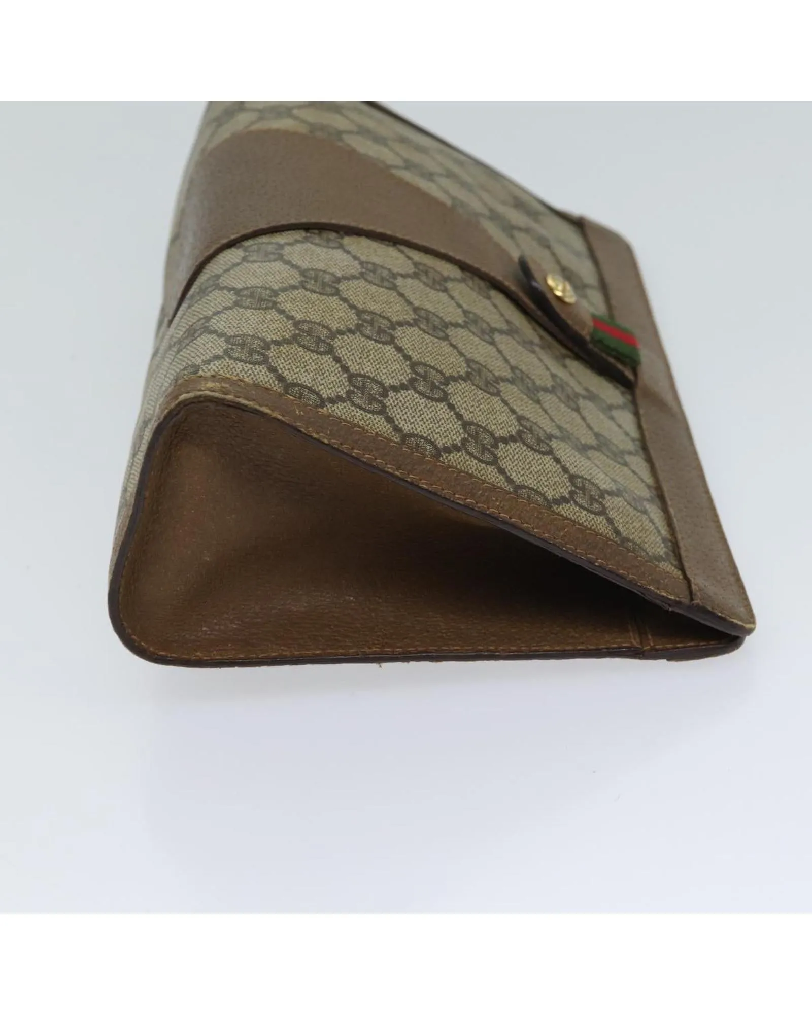 GG Supreme Web Sherry Line Clutch Bag - Beige/Green PVC & GG Canvas