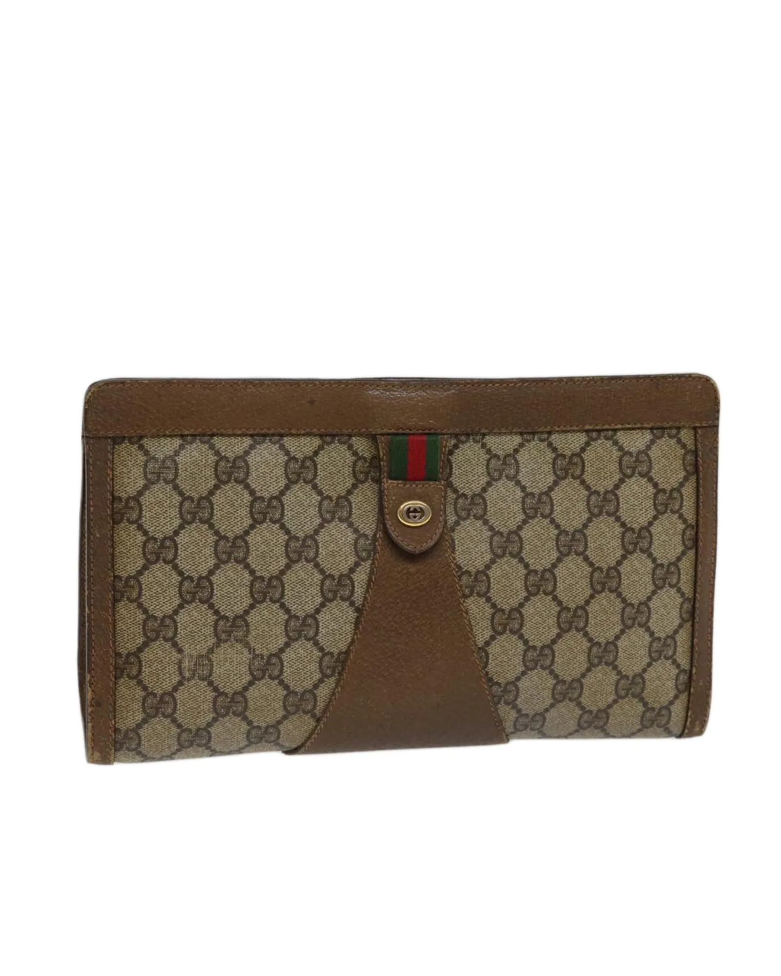 GG Supreme Web Sherry Line Clutch Bag - Beige/Green PVC & GG Canvas