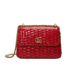 Gucci GG Marmont Shoulder Linea Cestino Mini Web Straw Red Cross Body Bag