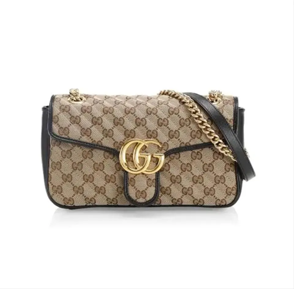 Gucci Marmont Small Beige Gg Canvas Shoulder Bag