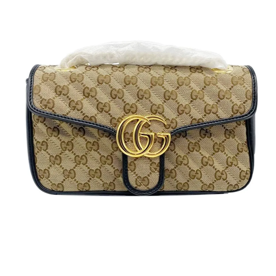 Gucci Marmont Small Beige Gg Canvas Shoulder Bag