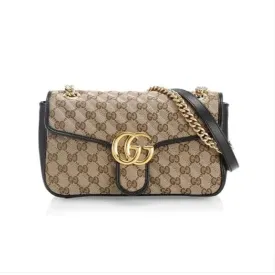 Gucci Marmont Small Beige Gg Canvas Shoulder Bag