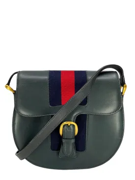 GUCCI Vintage Leather Web Saddle Flap Bag