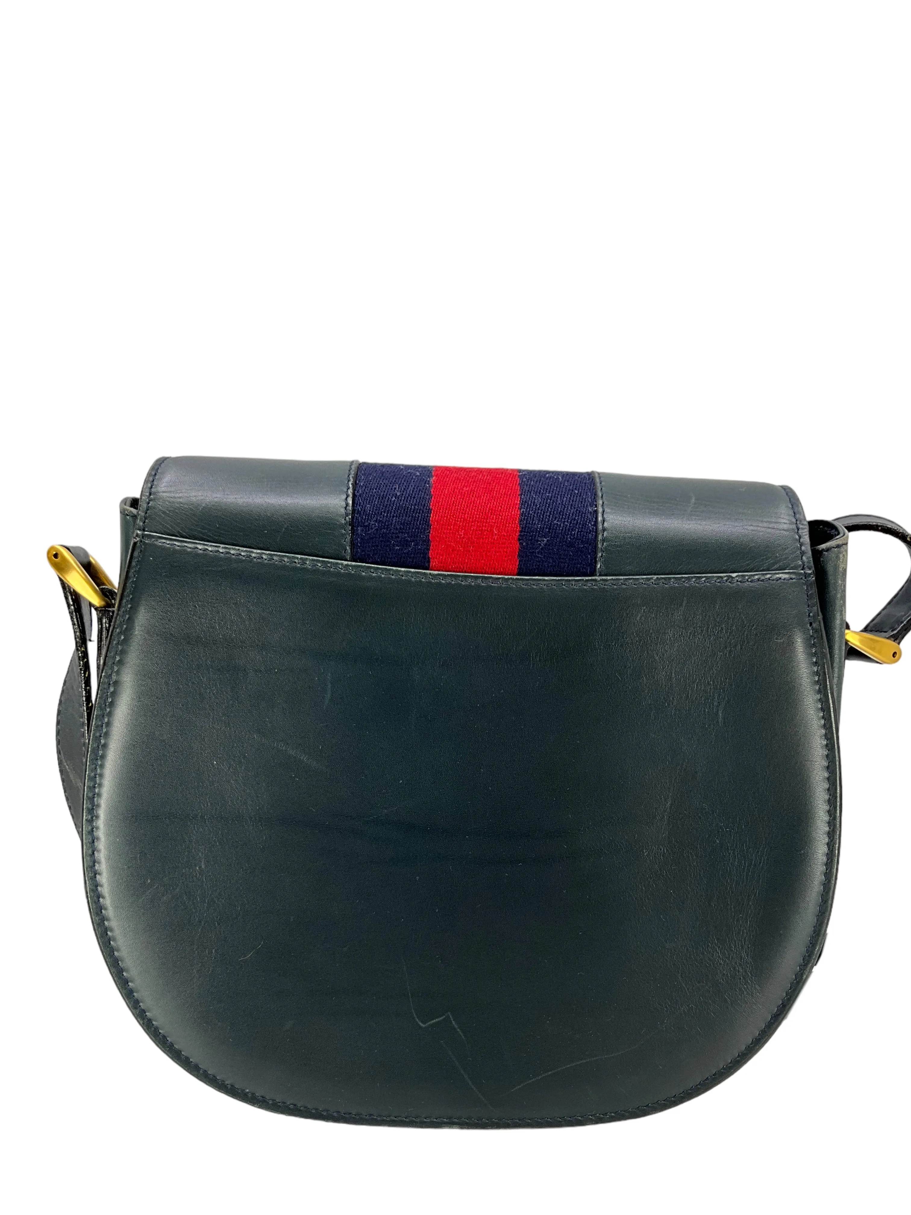 GUCCI Vintage Leather Web Saddle Flap Bag