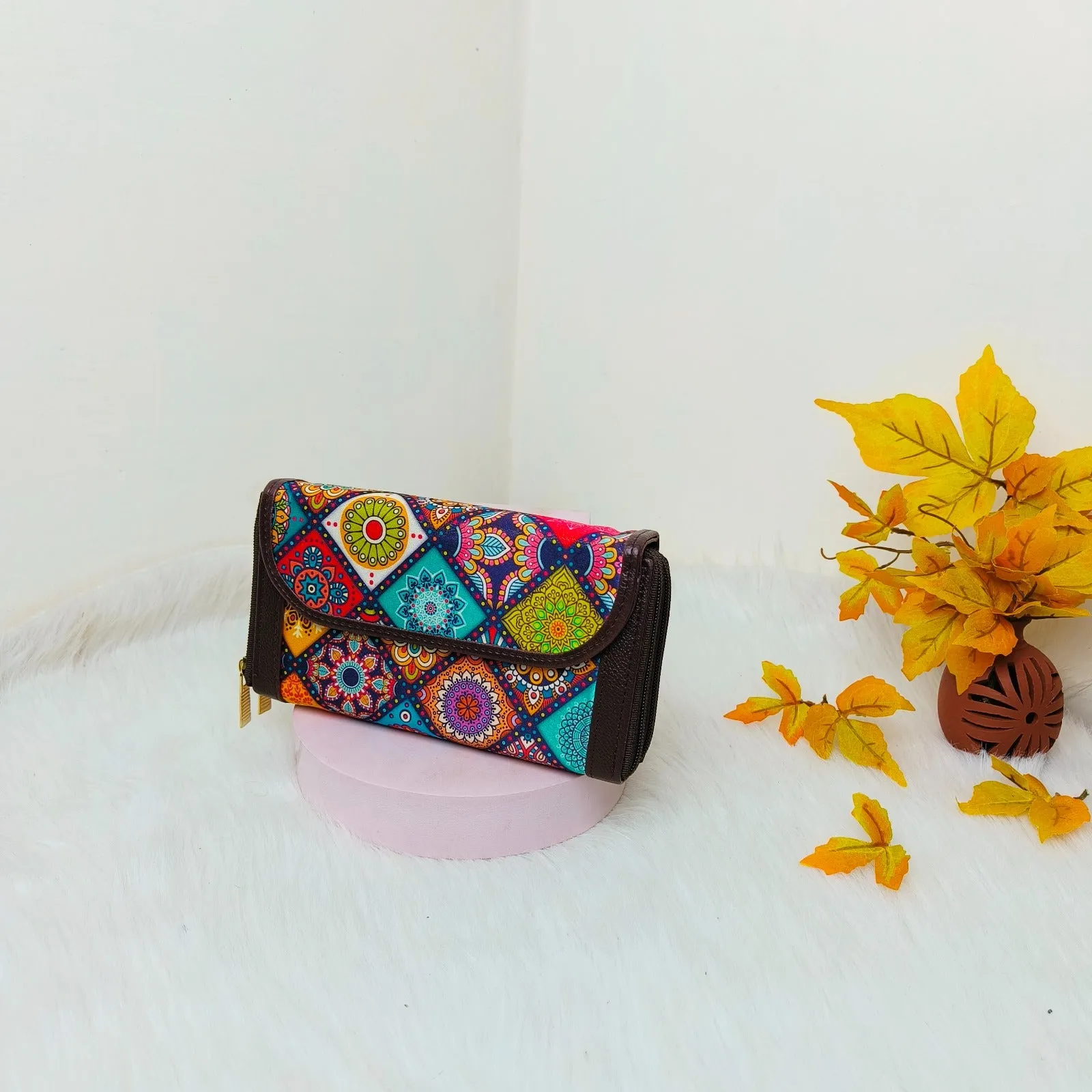 Handmade Wallets Dual Zip Multicolour small Square Geometrical Prints