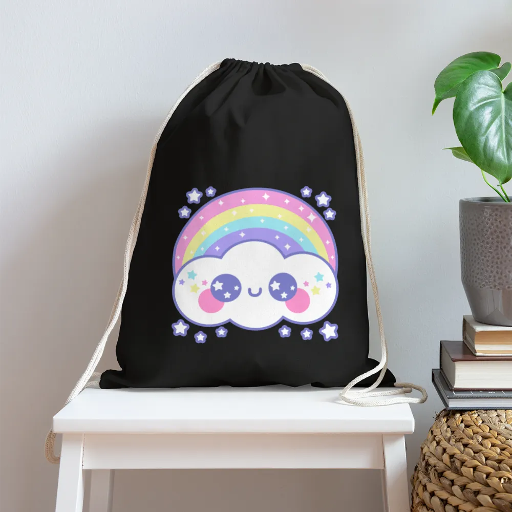 Happy Rainbow Cloud Cotton Drawstring Bag