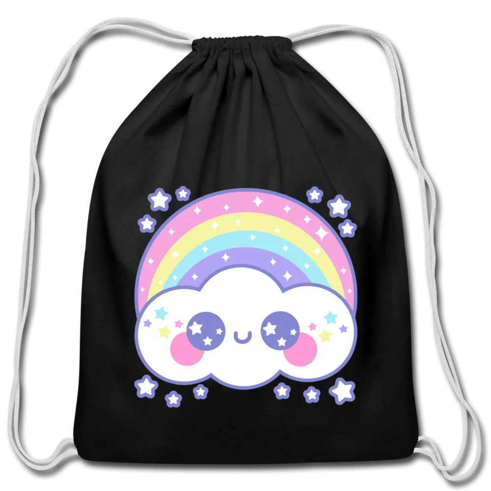 Happy Rainbow Cloud Cotton Drawstring Bag