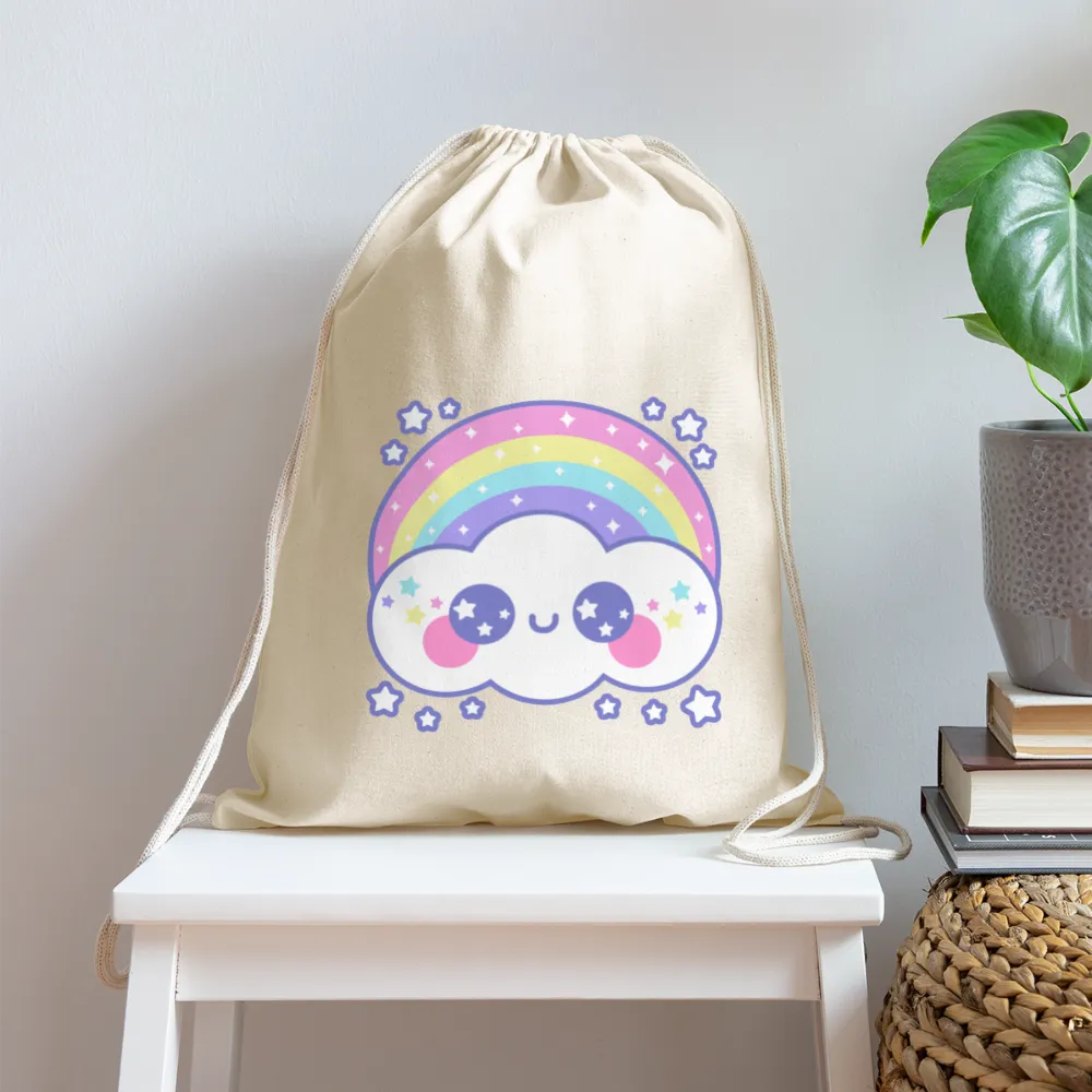 Happy Rainbow Cloud Cotton Drawstring Bag