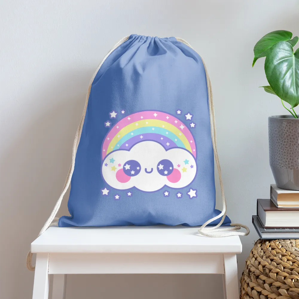 Happy Rainbow Cloud Cotton Drawstring Bag