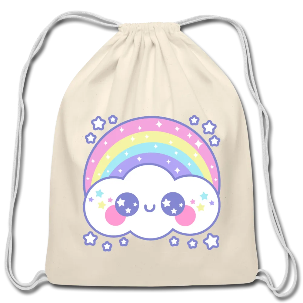 Happy Rainbow Cloud Cotton Drawstring Bag