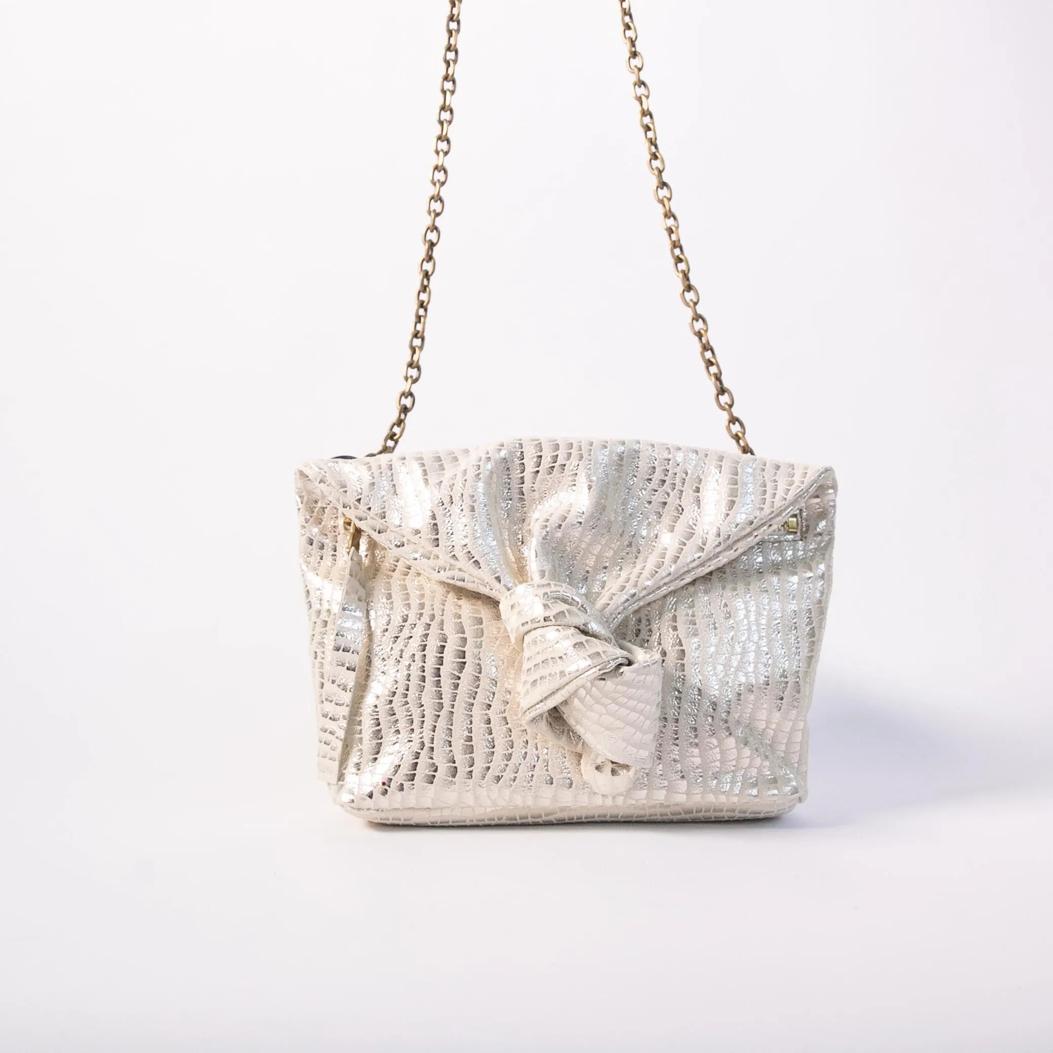 Harpers Emporium Knot Bag on Chain in Silver / Gold snake