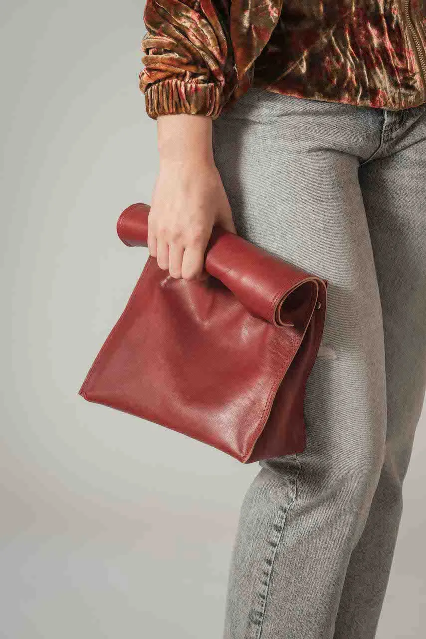 Harpers Italian Leather Roll Down Bag in Bordeaux