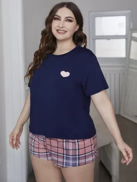 Heart Plus Size Top and Plaid Shorts for Women