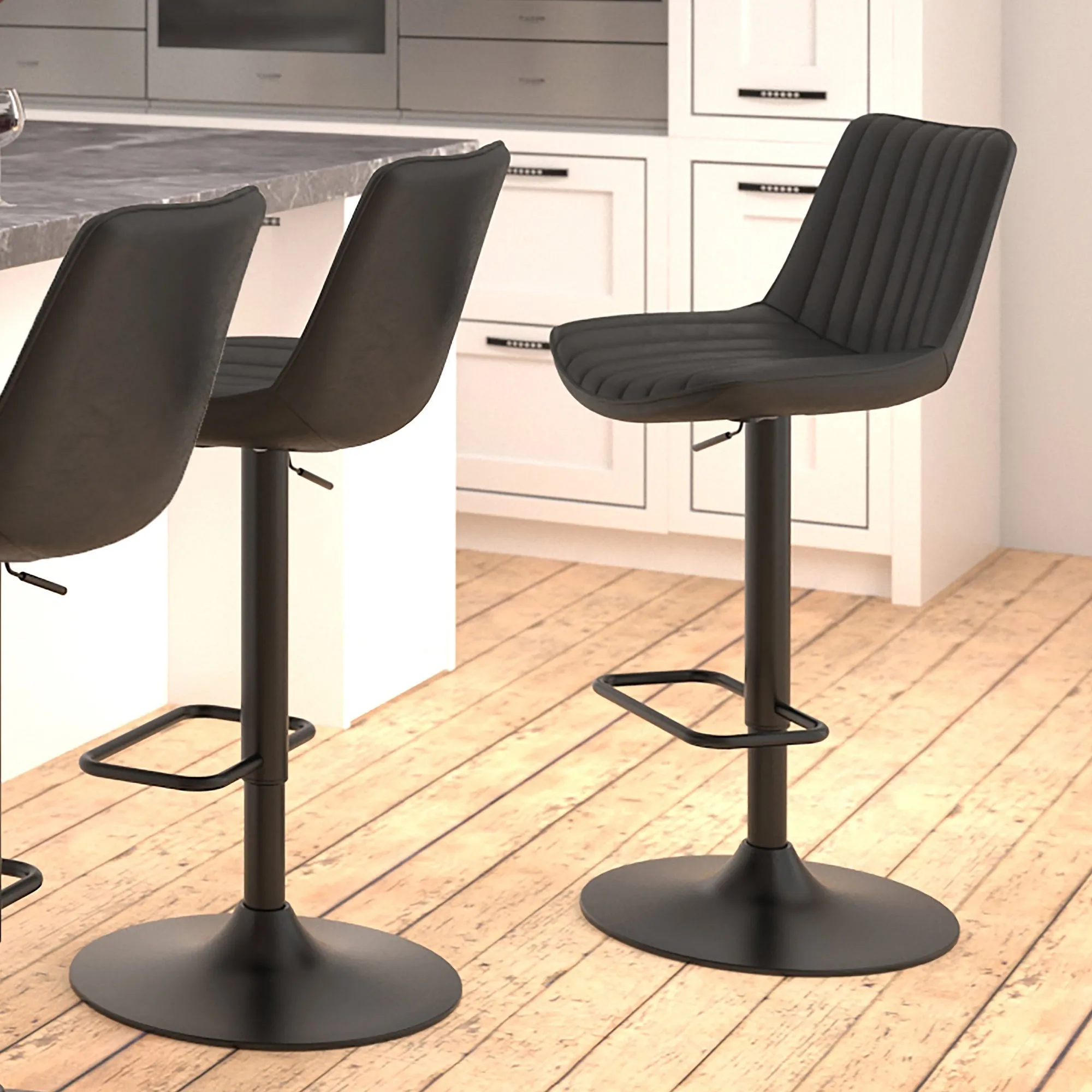 Height Adjustable Bar Stools | Set of 2 | Kosi Black