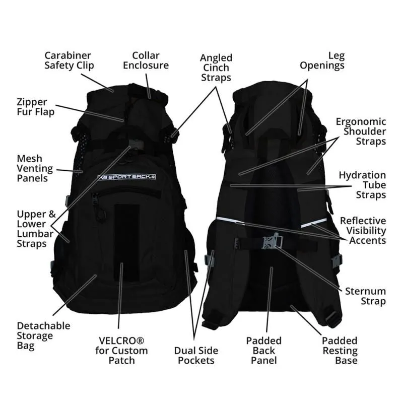 K9 Sports Sack | PLUS 2 Dog Backpack Carrier | 3 Sizes | Jet Black