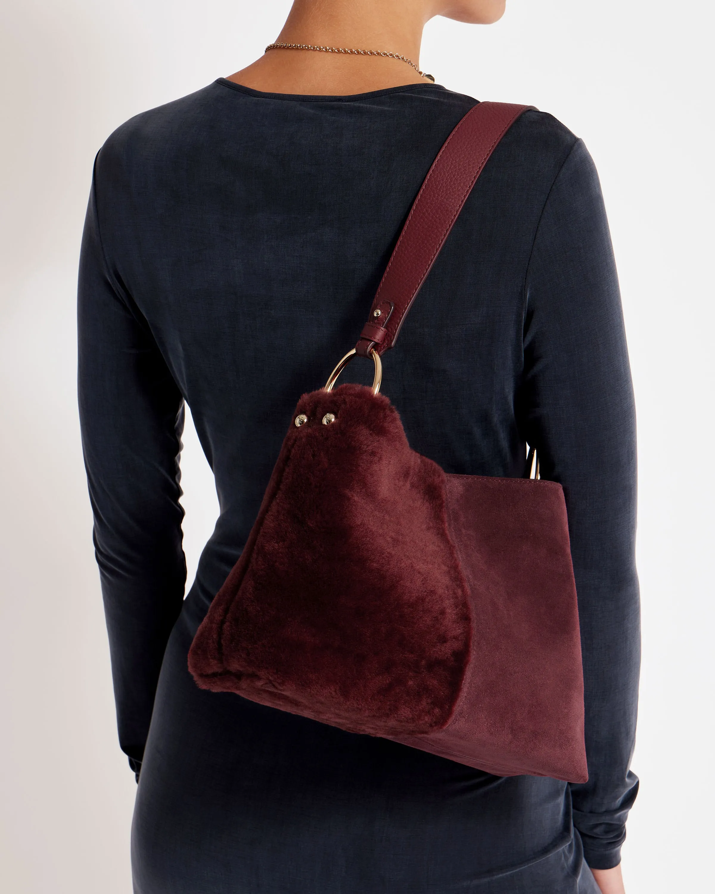 Lana Hobo Bag - Luxurious Oxblood Shearling Leather Handbag