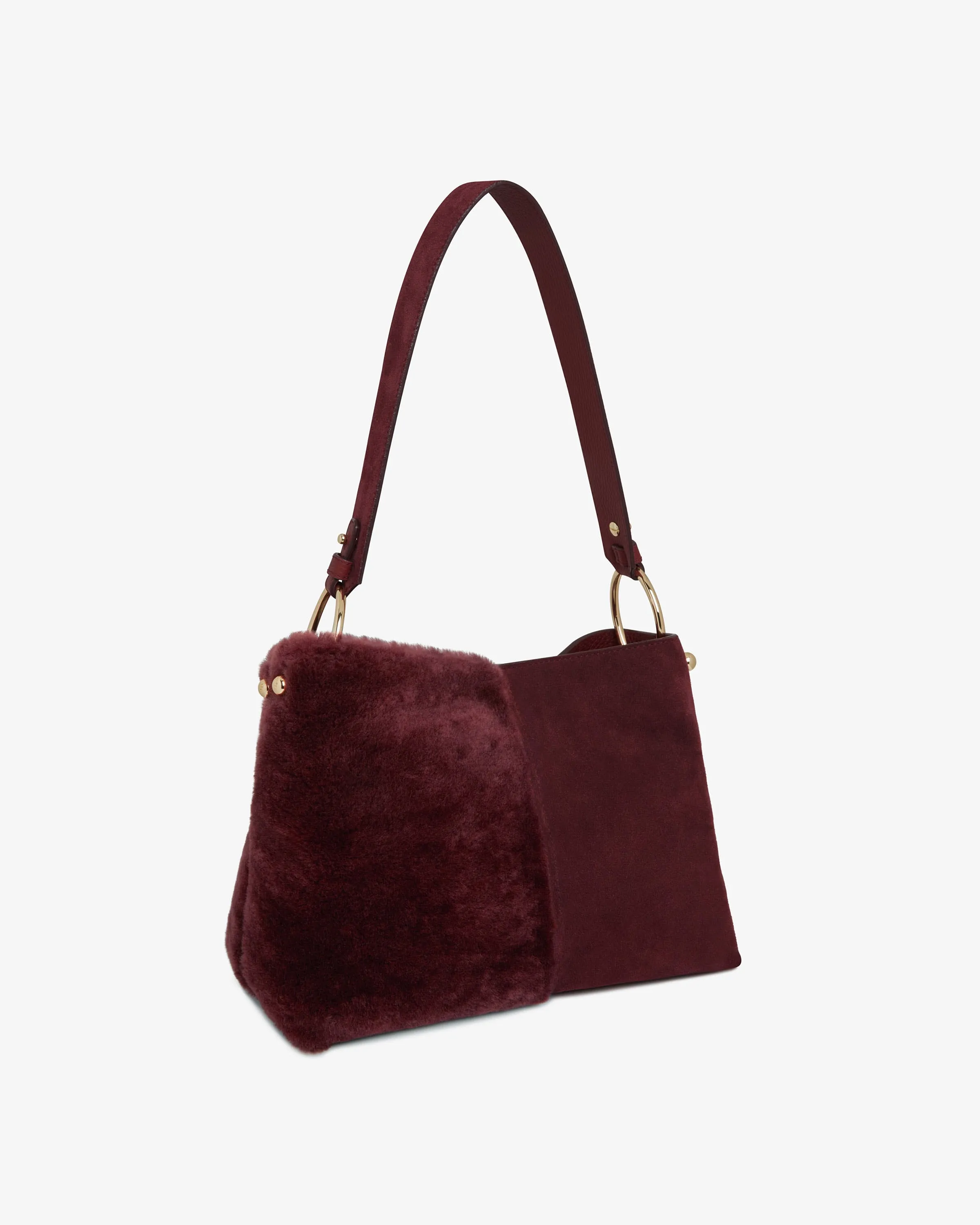 Lana Hobo Bag - Luxurious Oxblood Shearling Leather Handbag