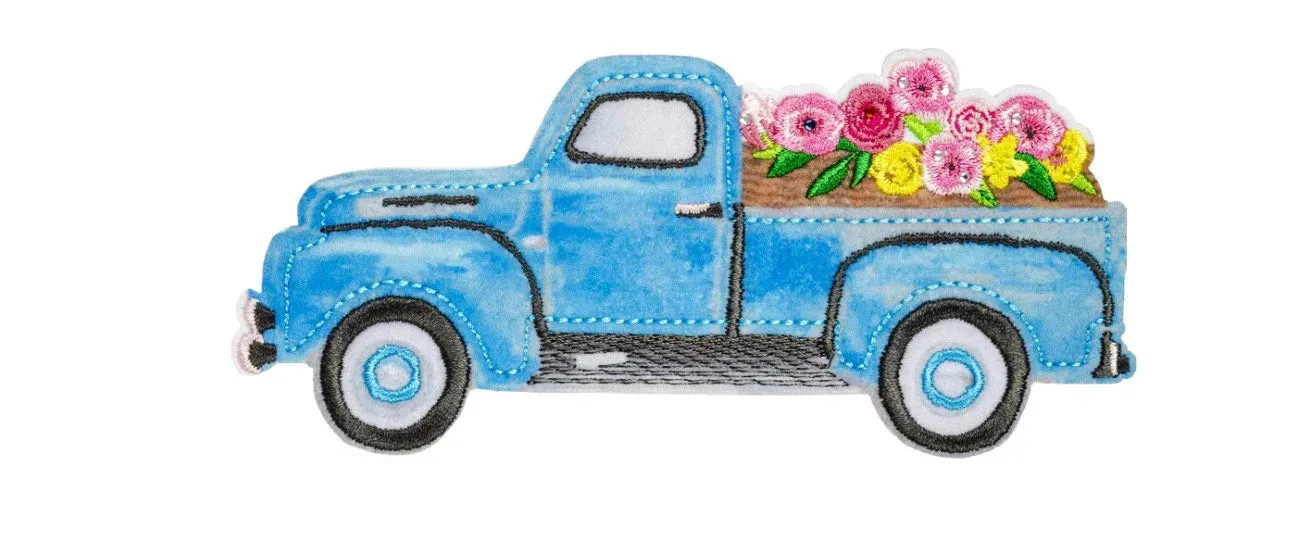 Large Truck with Flowers Iron On Patch