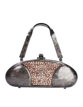 Llewellyn Vintage c. 1954 Embellished Marbled Grey Pearl Lucite Torpedo Handbag