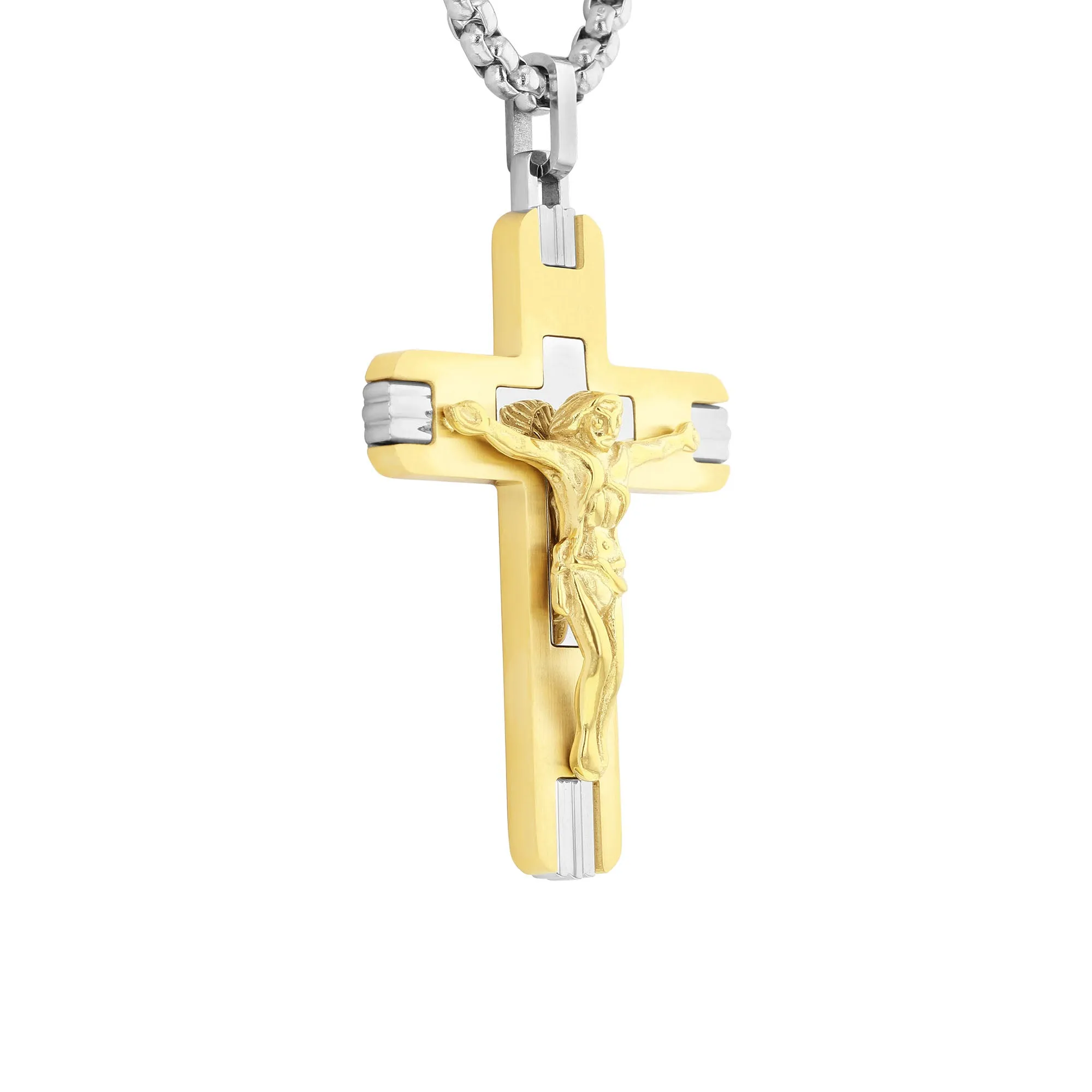 Mercy Stainless Steel and Gold Ion-Plated Cross Necklace