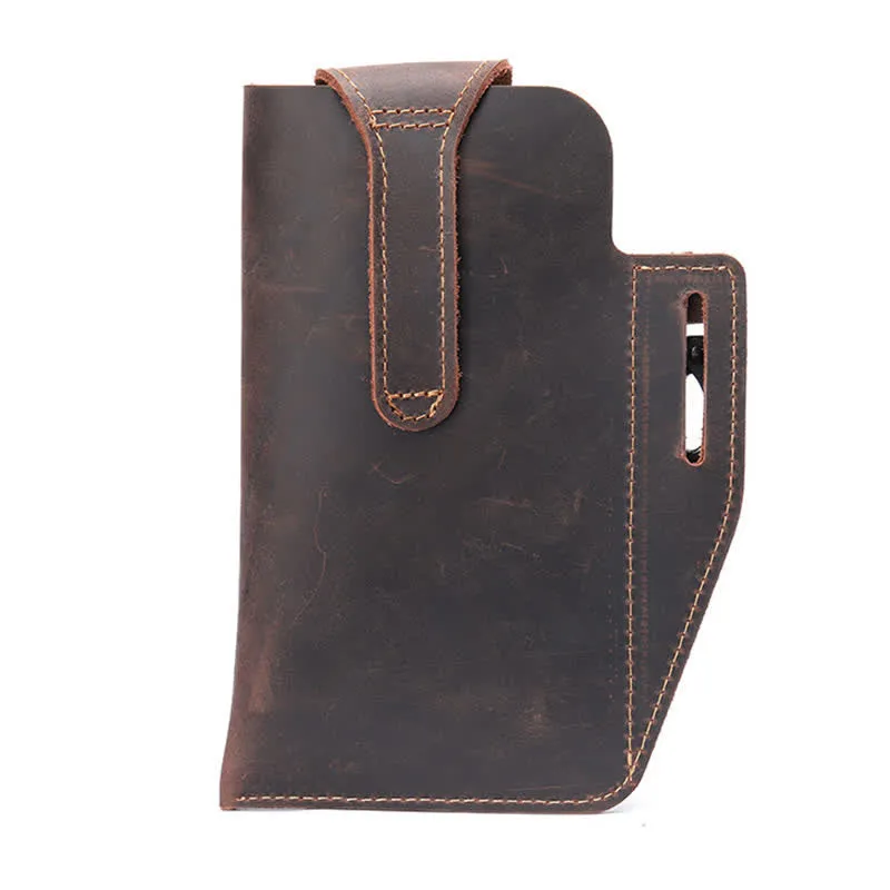 Minimalist Phone Crazy Horse Leather Belt Bag