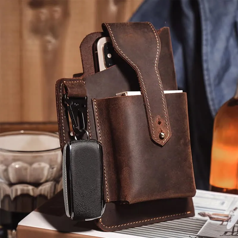 Minimalist Phone Crazy Horse Leather Belt Bag