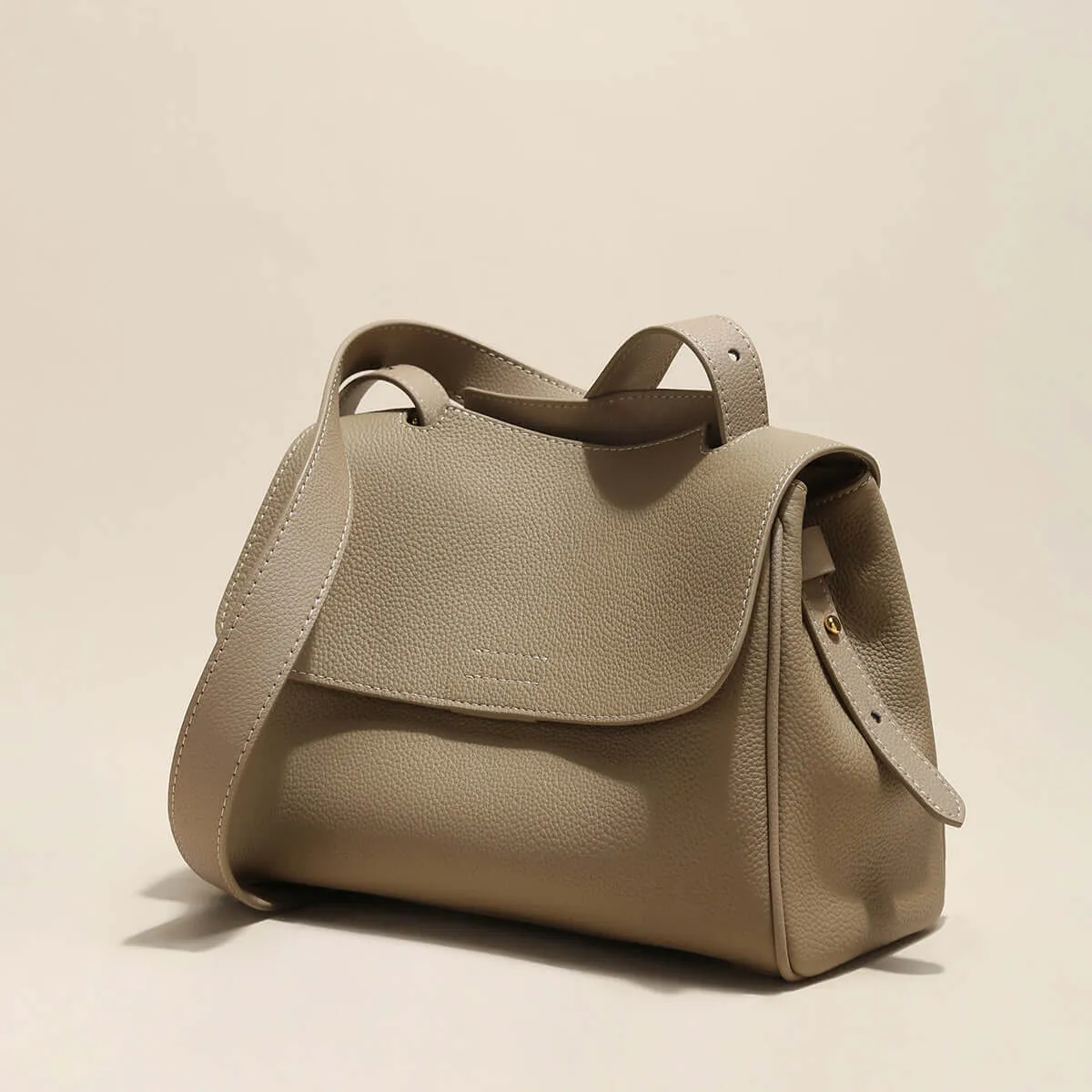 Minimalist Taupe Grey Leather Bag