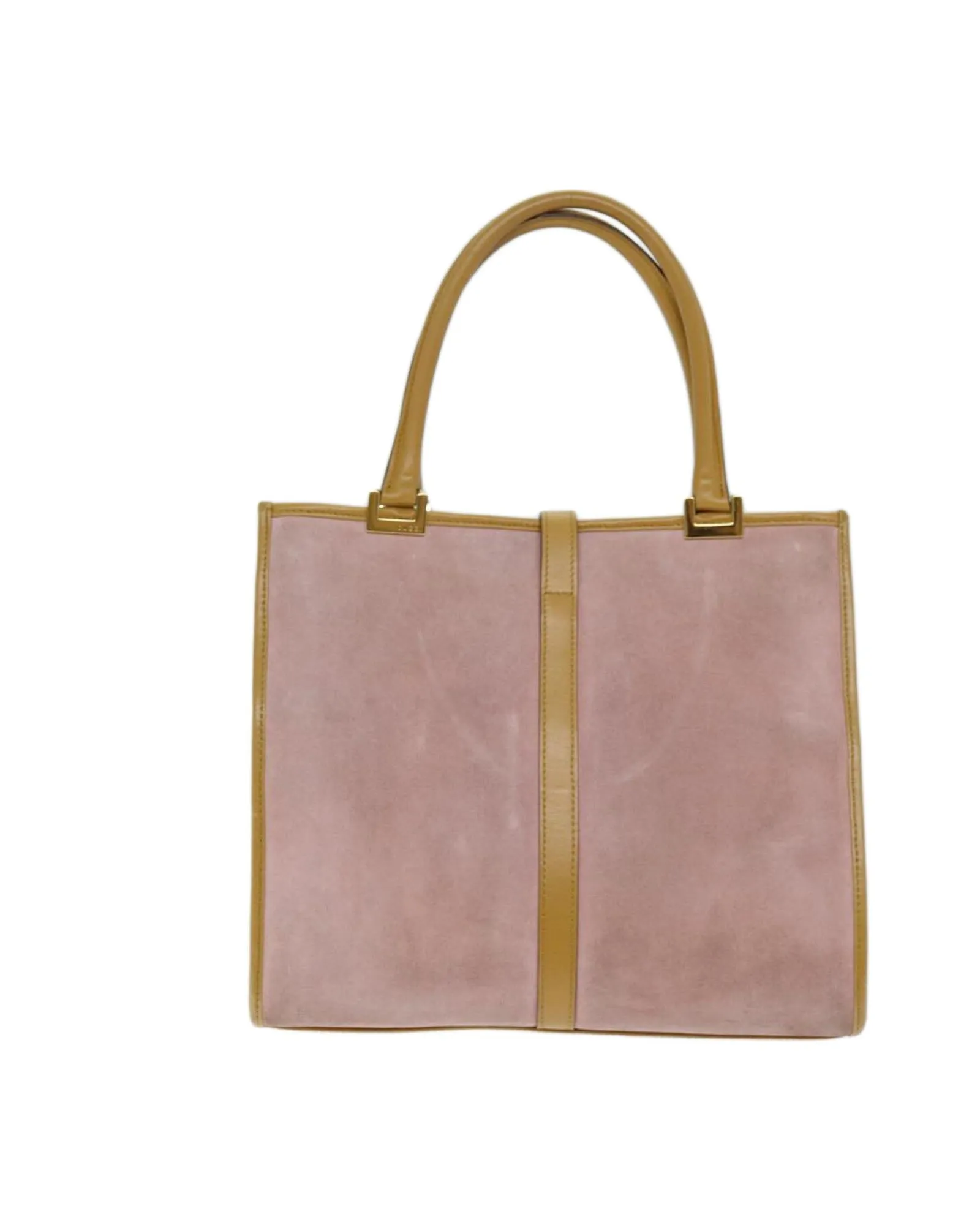 Pink Suede Hand Bag with Metal Fittings and Multiple Pockets