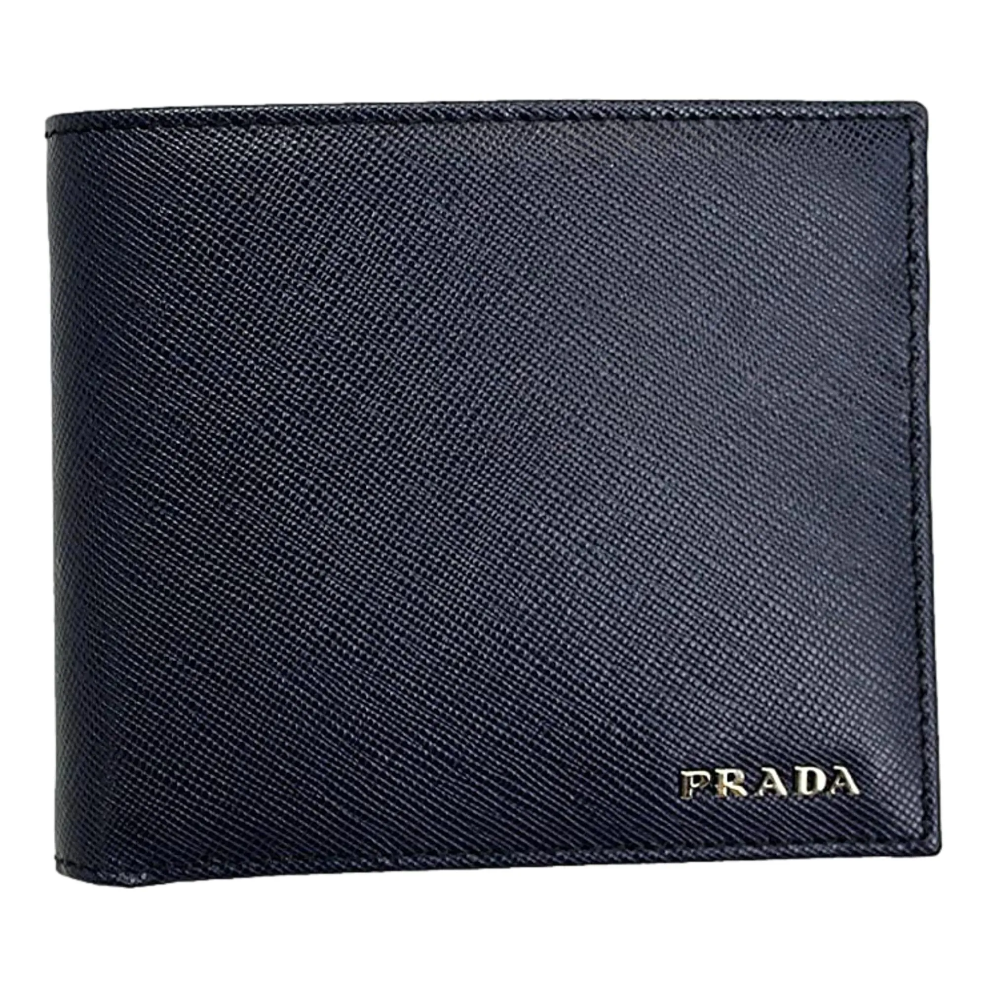 Prada Men's Baltico Blue Leather Logo Plaque Bifold Wallet