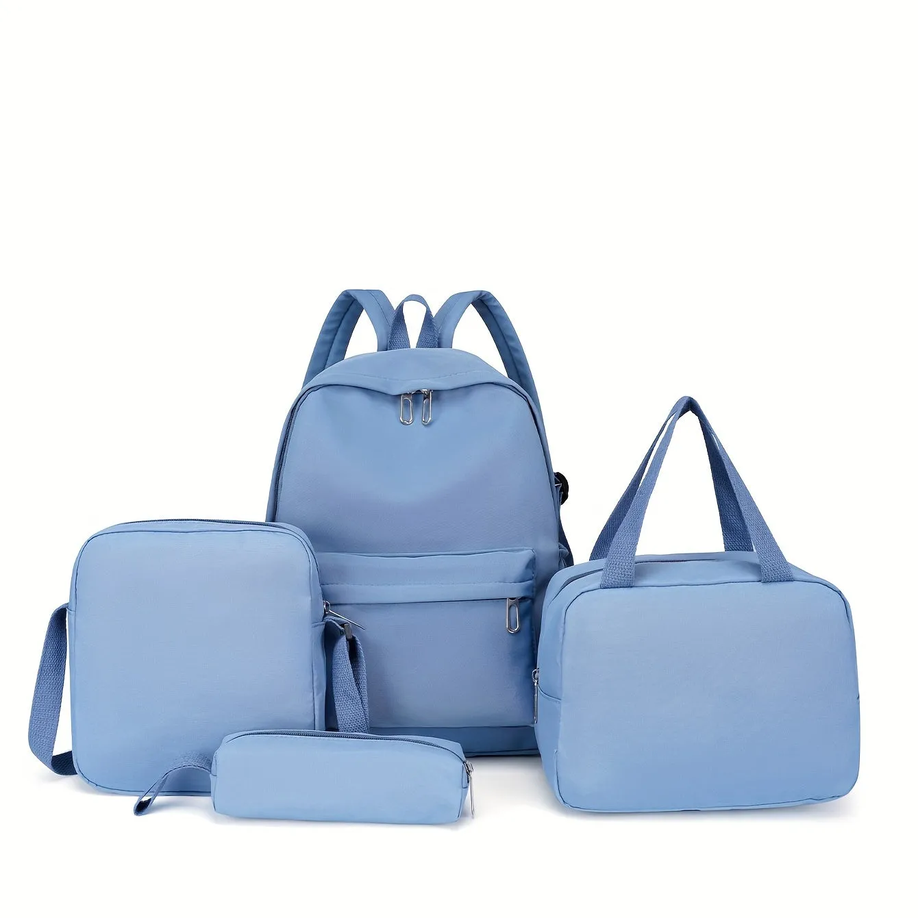 Preppy Style 4pc Backpack Set Classic Solid Color for Travel