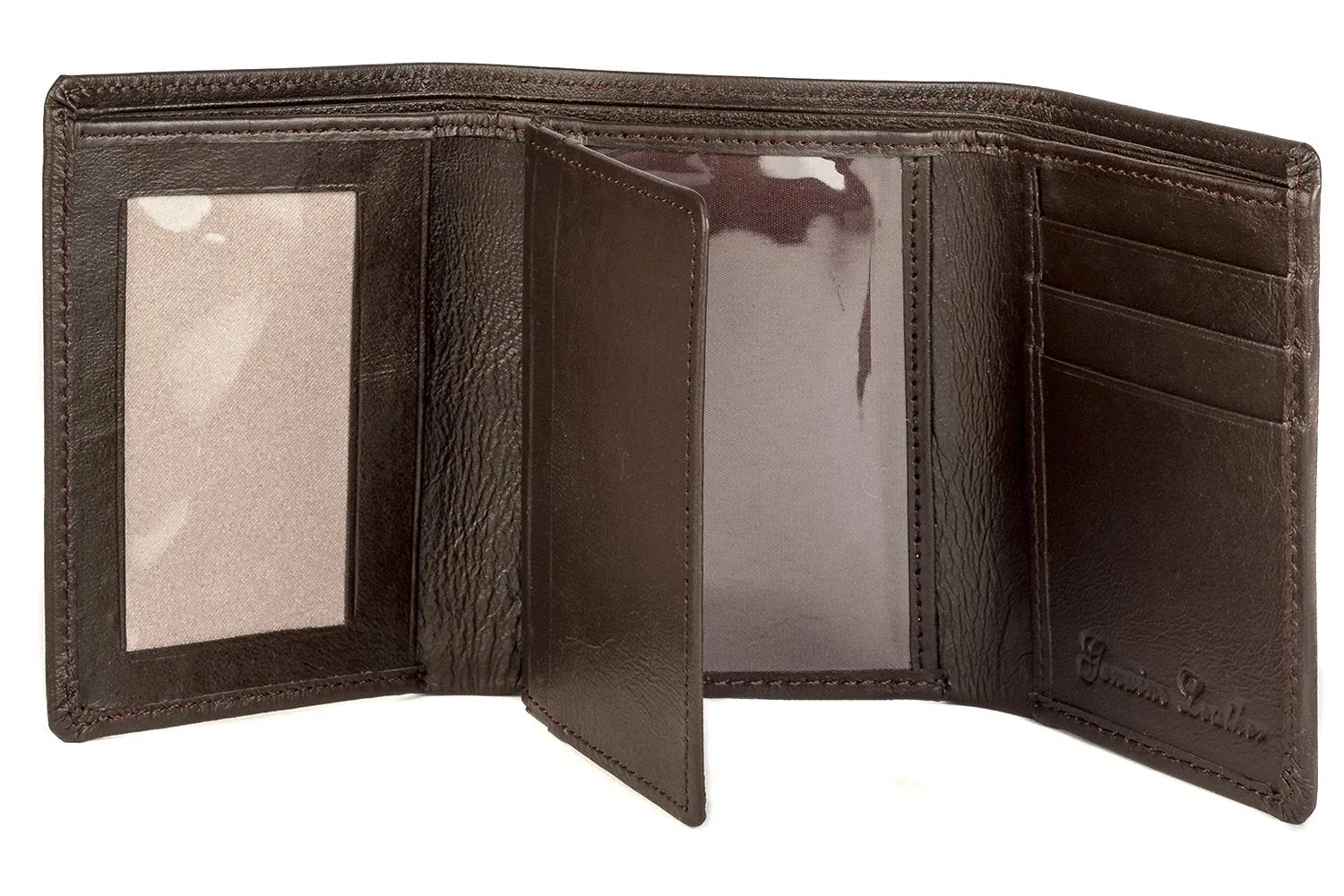 Sakkas Men's Authentic Leather Tri-Fold Wallet with 3 Id Windows with Gift Bag