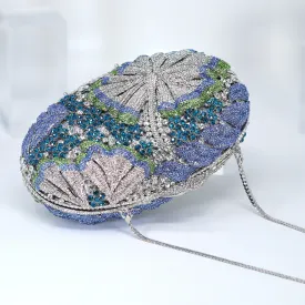 Silver Blue Lilly Of Green Heavenly Garden : Rhinestone Embellished Wedding Clutch, Statement Bag, Evening Wedding Clutch, Cross Body Bag