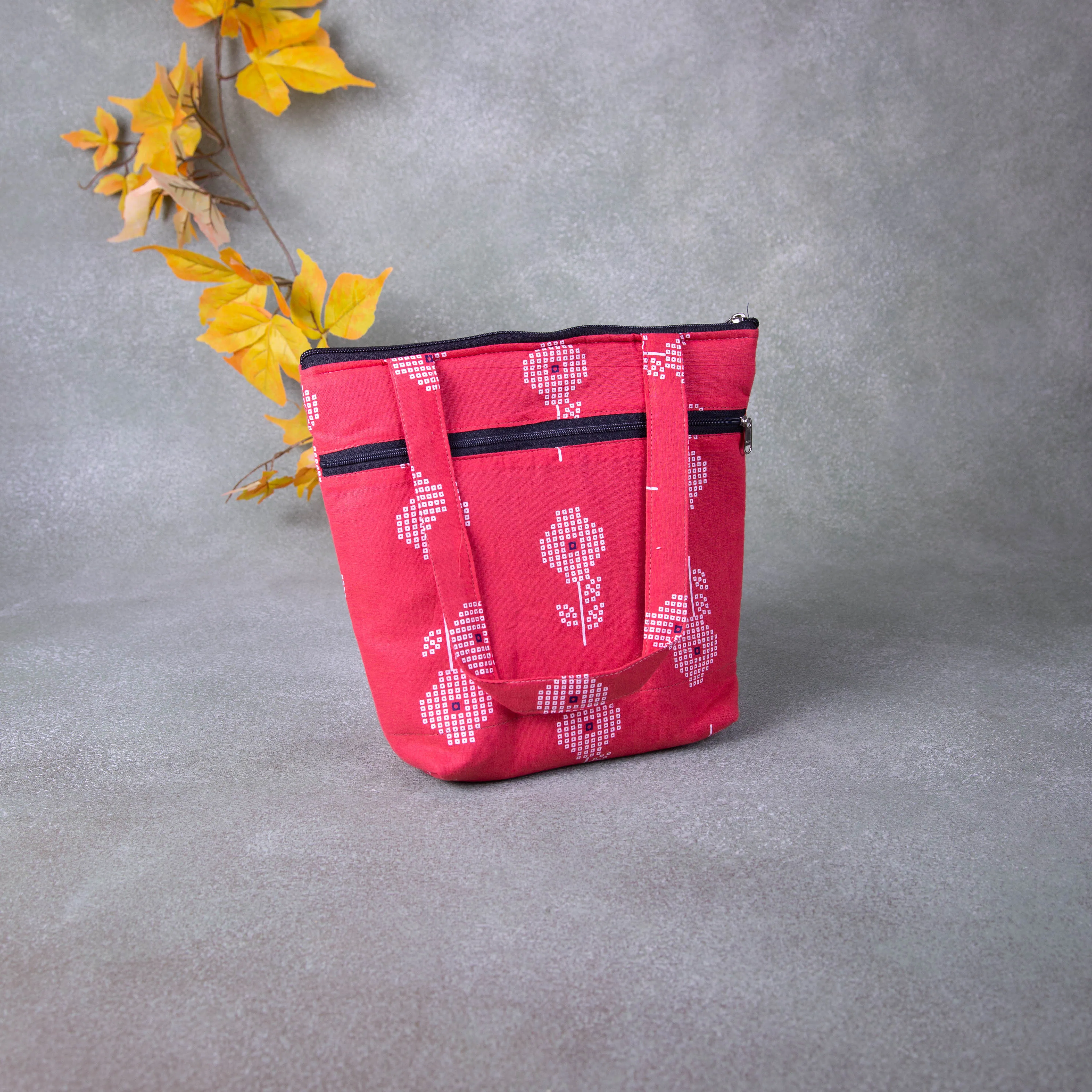 Peach-Colored Small Handbag with Large White Flower Design