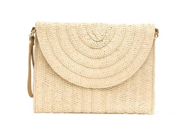 Straw Foldover Convertible Clutch Bag