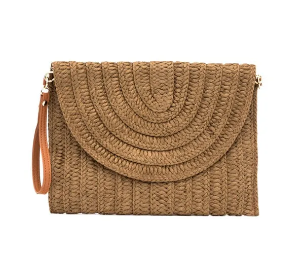 Straw Foldover Convertible Clutch Bag