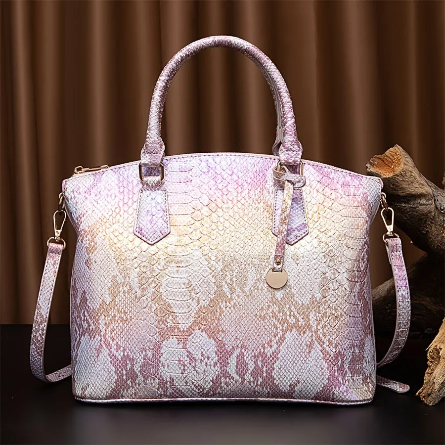 Stylish Snake Pattern PU Tote Bag - Fashionable Women's Totes for Gift, Outings, Dating, Parties, Travel, Work and Commute - High-End Texture, Minimalistic Design, Durable and Spacious Interior