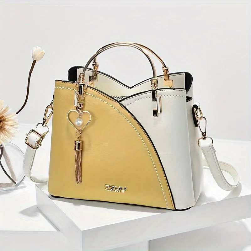 Stylish Tassel Crossbody Bag Color Contrast Top Ring Satchel