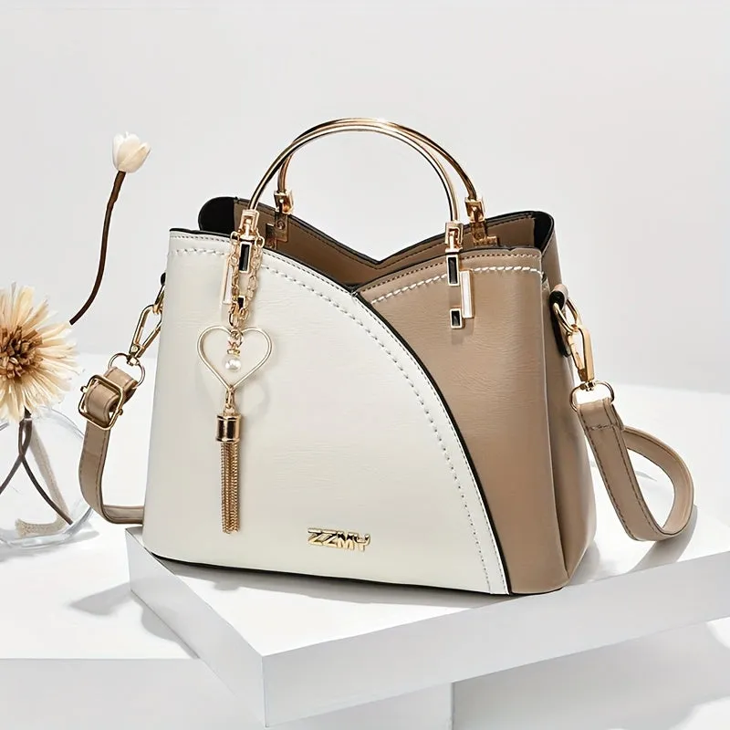 Stylish Tassel Crossbody Bag Color Contrast Top Ring Satchel