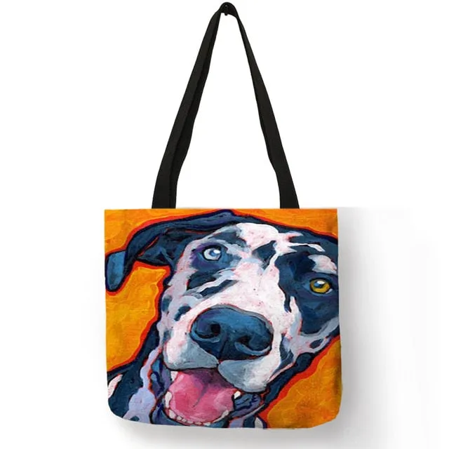 Trendy Dog Printed Casual Fabric Tote Handbag