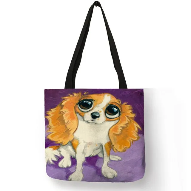 Trendy Dog Printed Casual Fabric Tote Handbag