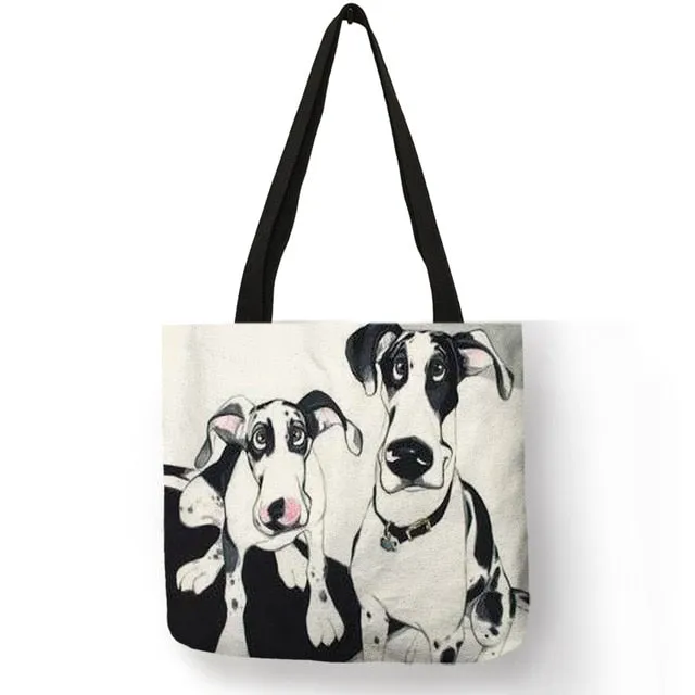 Trendy Dog Printed Casual Fabric Tote Handbag