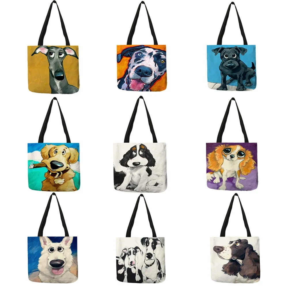 Trendy Dog Printed Casual Fabric Tote Handbag