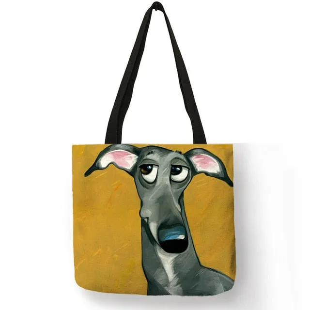 Trendy Dog Printed Casual Fabric Tote Handbag